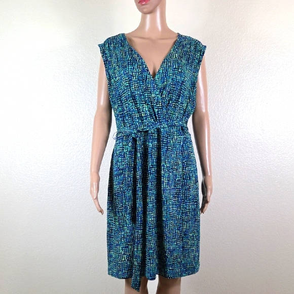 Apt. 9 Dresses & Skirts - Apt 9 Blue, Green, & Black Geometric Faux Wrap Dress